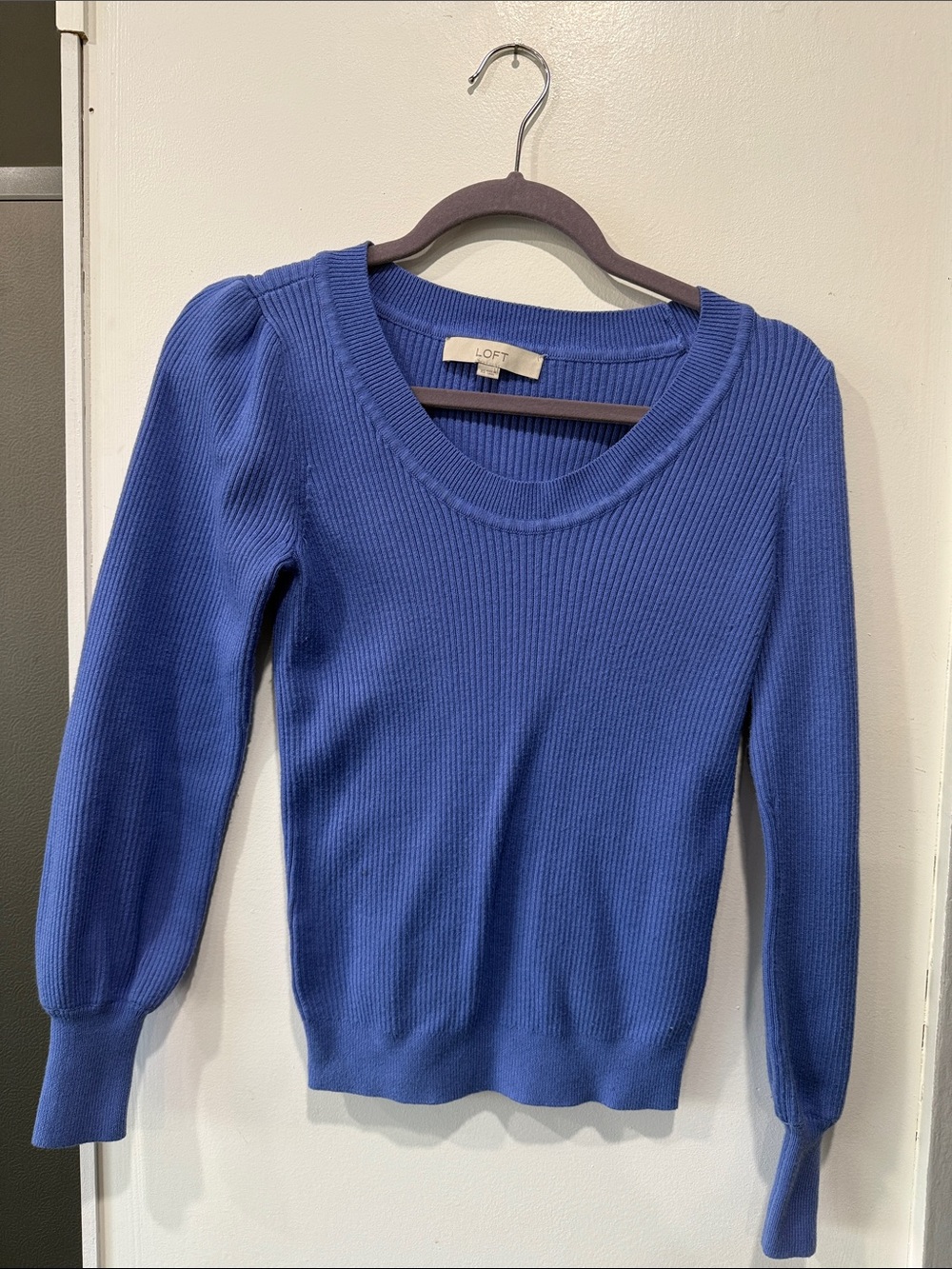 LOFT Royal Blue Scoop Neck Ribbed Pullover